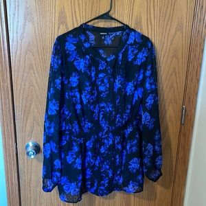Torrid black and blue ruffle front see through top